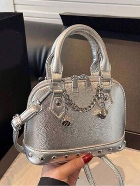 Silver Mini Satchel Bag with Chain Charm